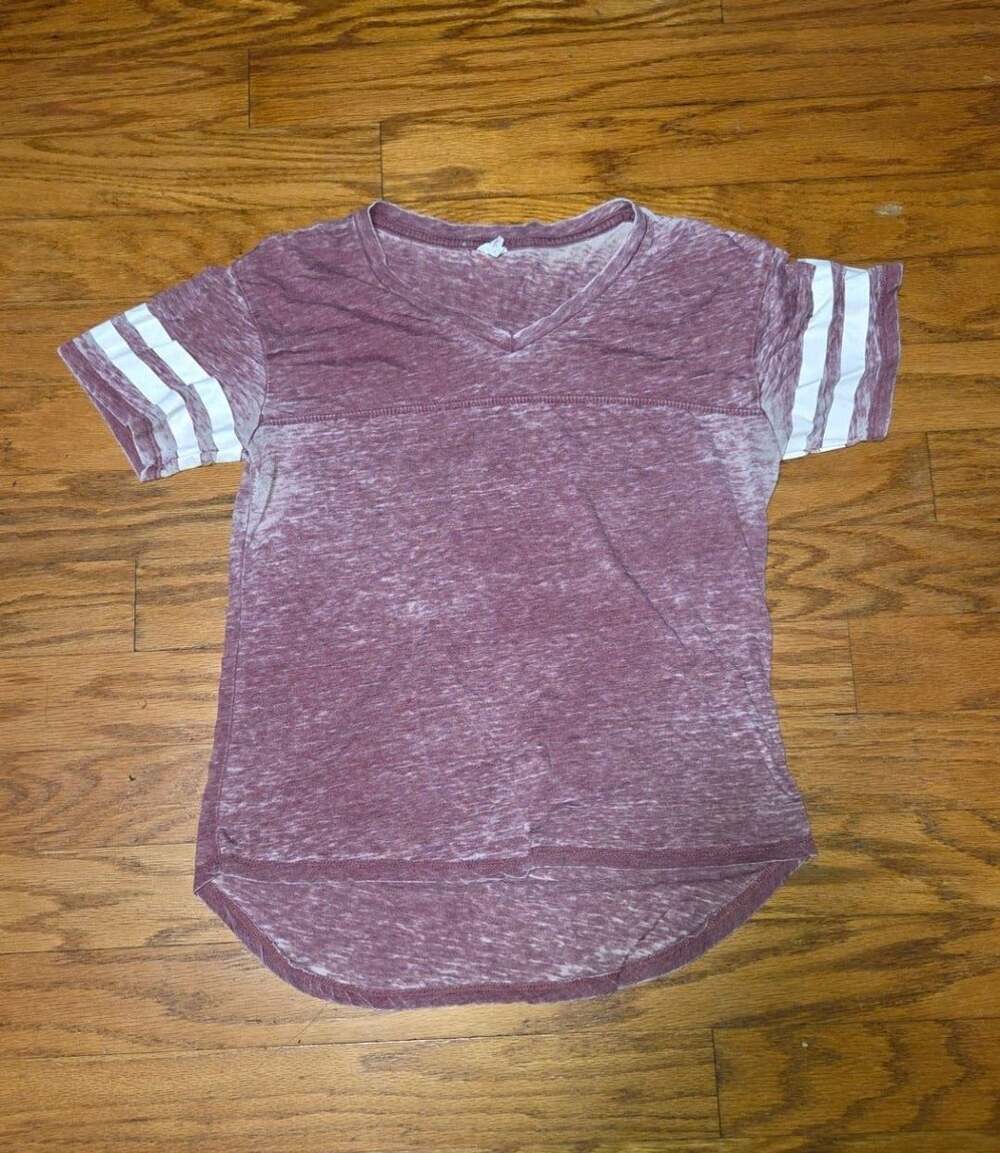 FREEZE V-Neck Baseball T-Shirt, Maroon with White Striped Sleeves, Size L